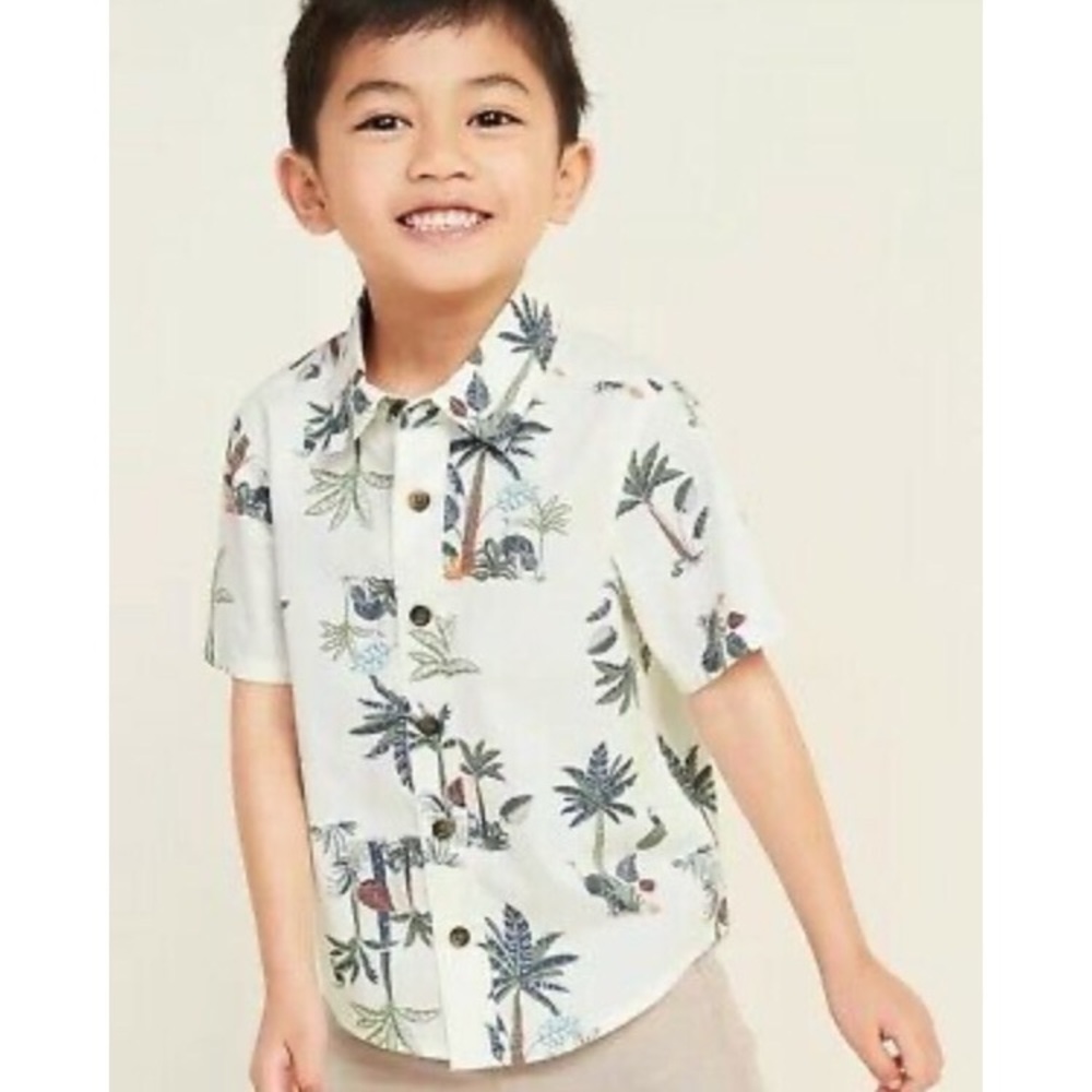 Old navy palm tree jungle Hawaiian button down